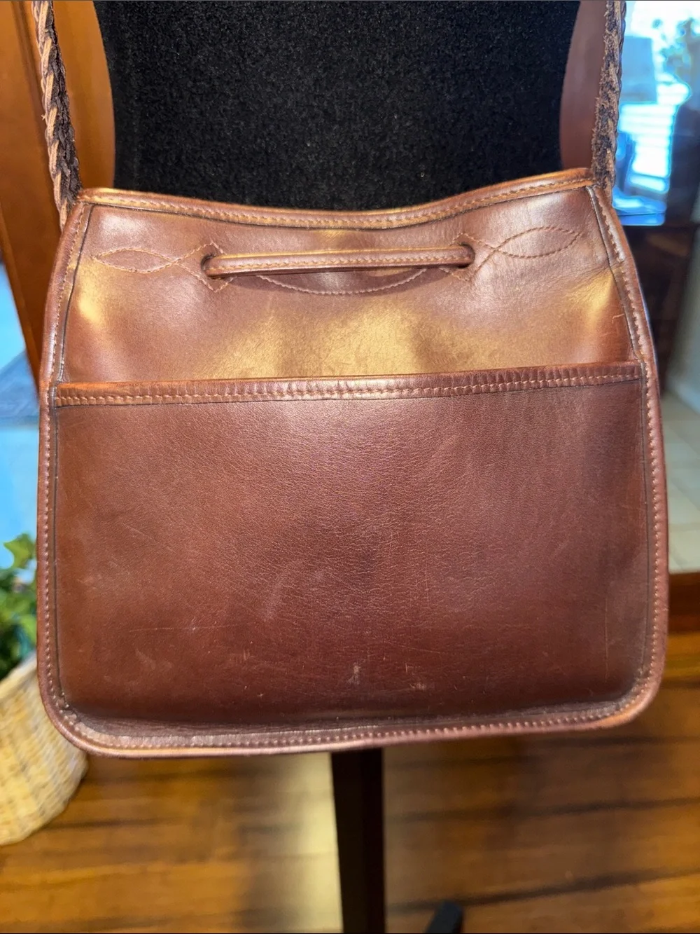 Vintage Brighton Braided Strap Brown Leather Shoulder Bag with Heart Accents - Picture 8 of 14